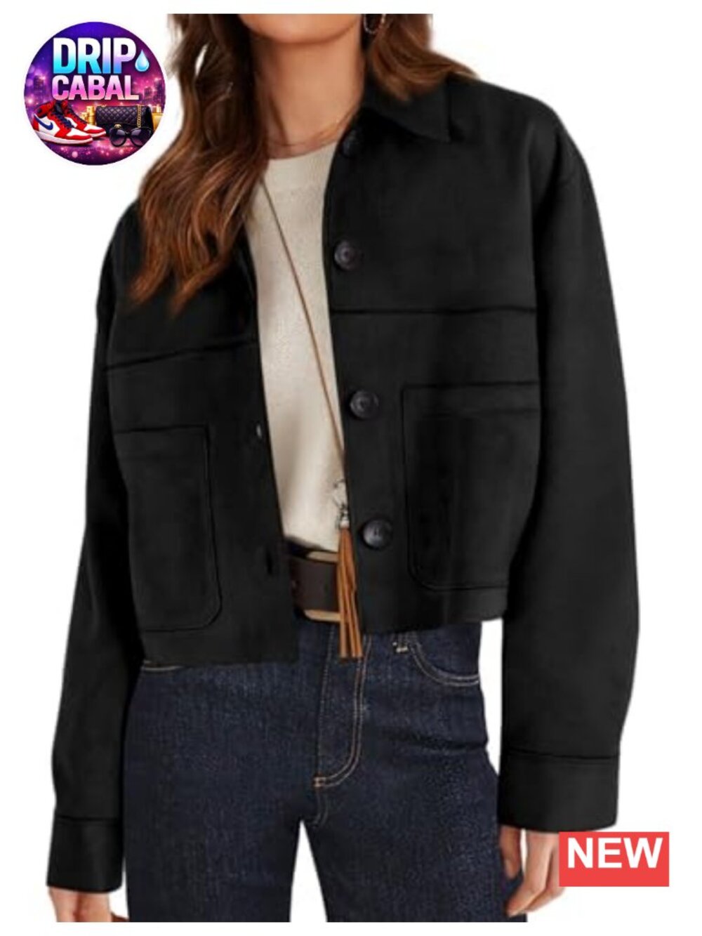 Faux Suede Shacket Lightweight Cropped Aviator Jacket Women